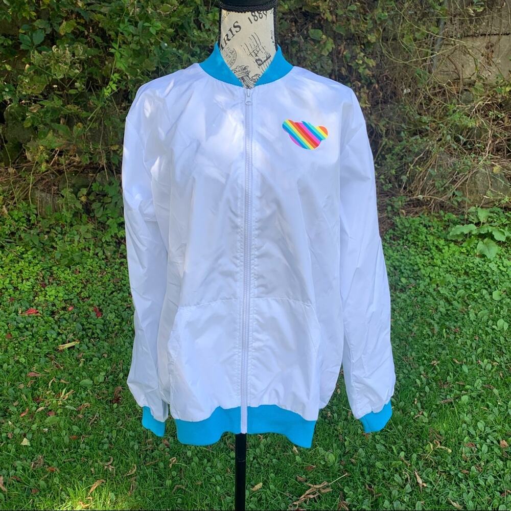 Adult build a bear Good Vibes Only lightweight rainbow bomber jacket pride